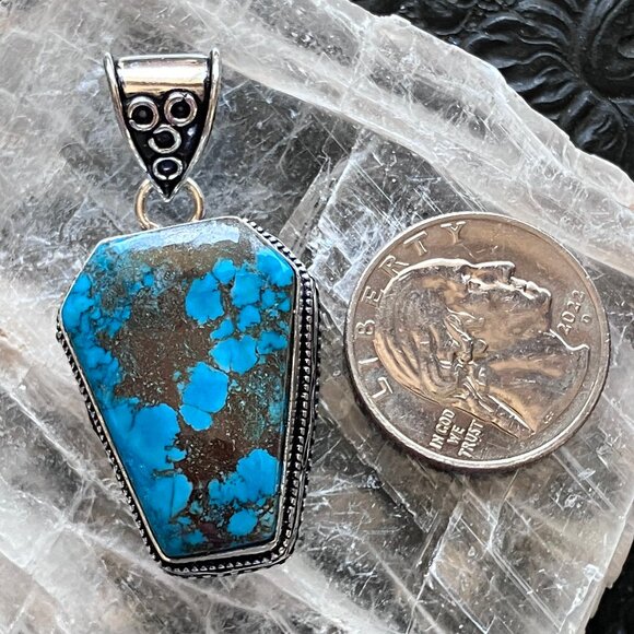 Blue Magnesite Turquoise Coffin Crystal Stone Jewelry Pendant - Picture 6 of 6